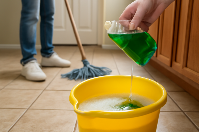 Add a teaspoon of cheap dish soap to mop water to make old tile floors look newly installed cleaners say
