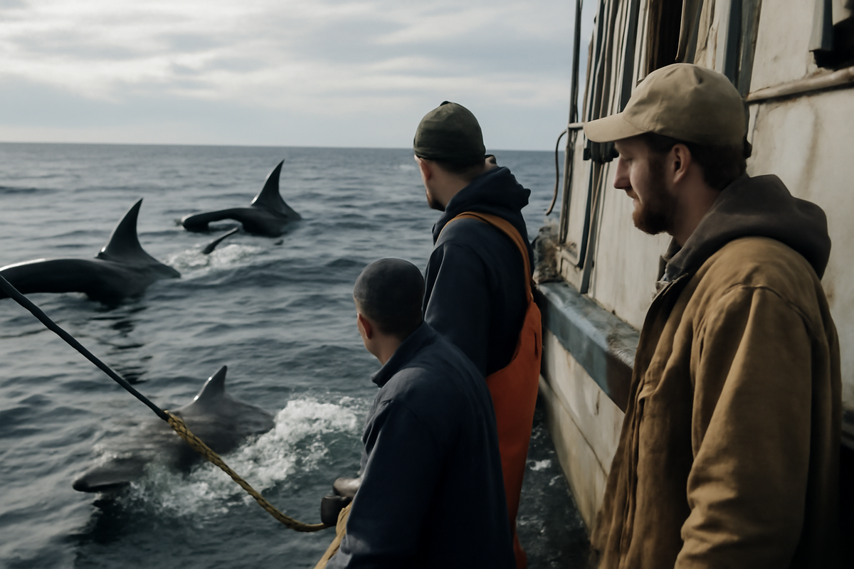Fishermen report sharks biting anchor lines after orcas surrounded their boat in a tense encounter