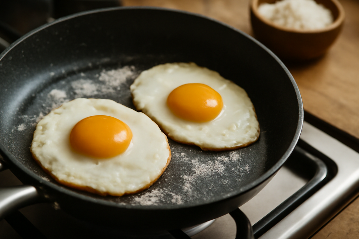 Fried eggs that never stick the flour trick with no butter or extra water