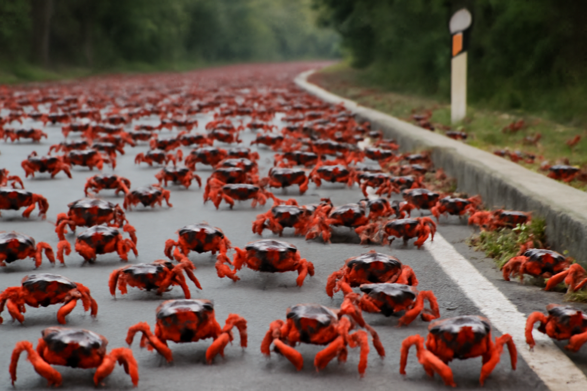 The worlds largest crab migration forces road closures and lunar monitoring efforts
