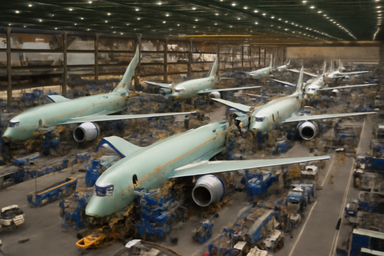 The worlds largest factory employs 30000 and builds eight jets at once inside the operation